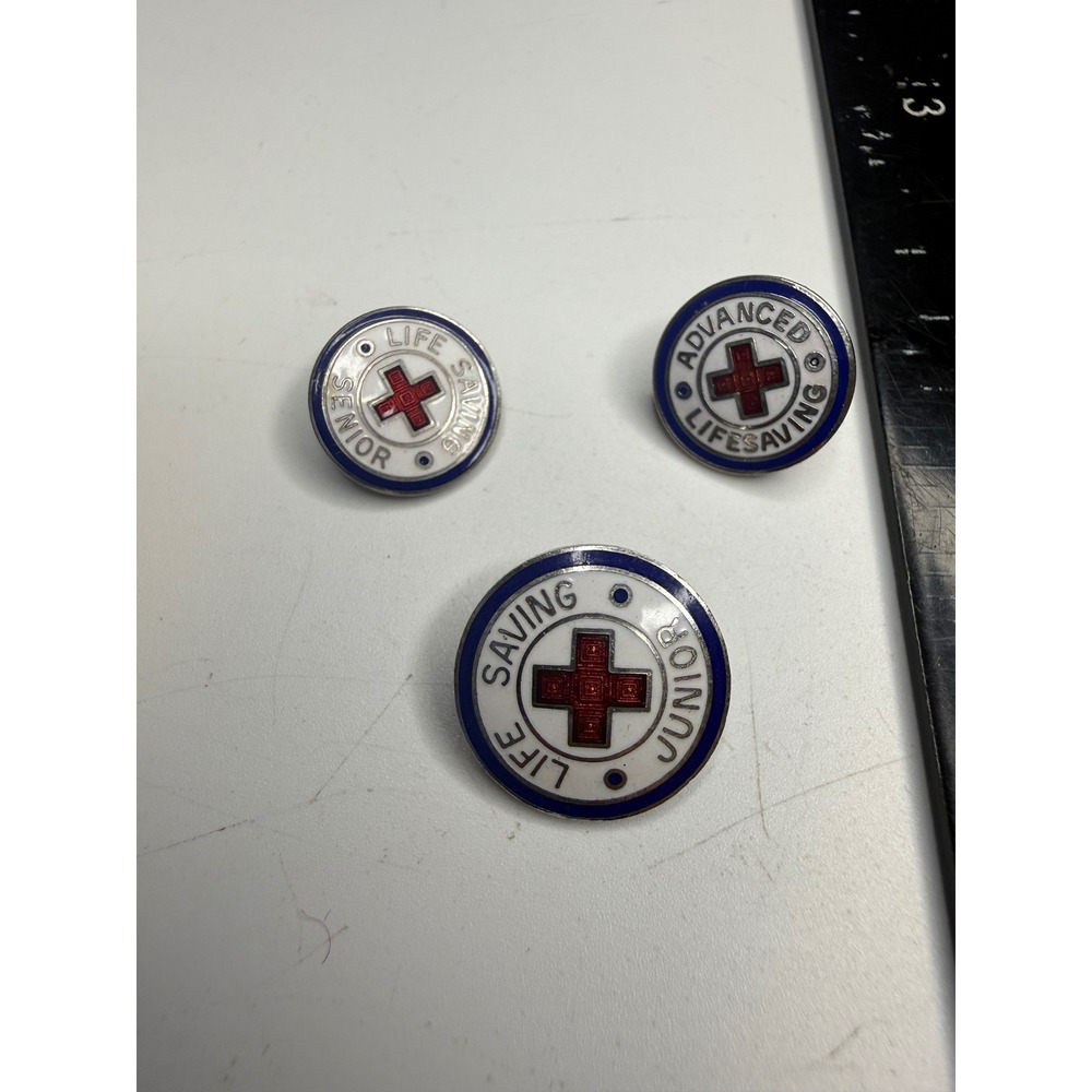 Vintage American Red Cross Life Saving Pins Set Junior Senior Advanced Enamel